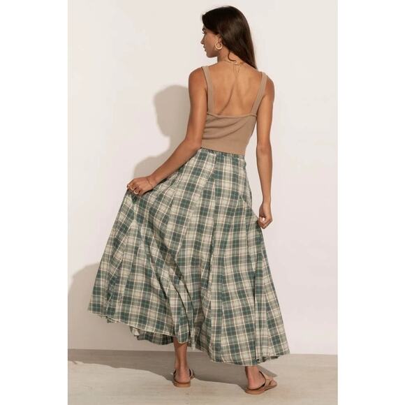 Bohme Sachi Plaid Skirt in Blue Green XL - Picture 2 of 6